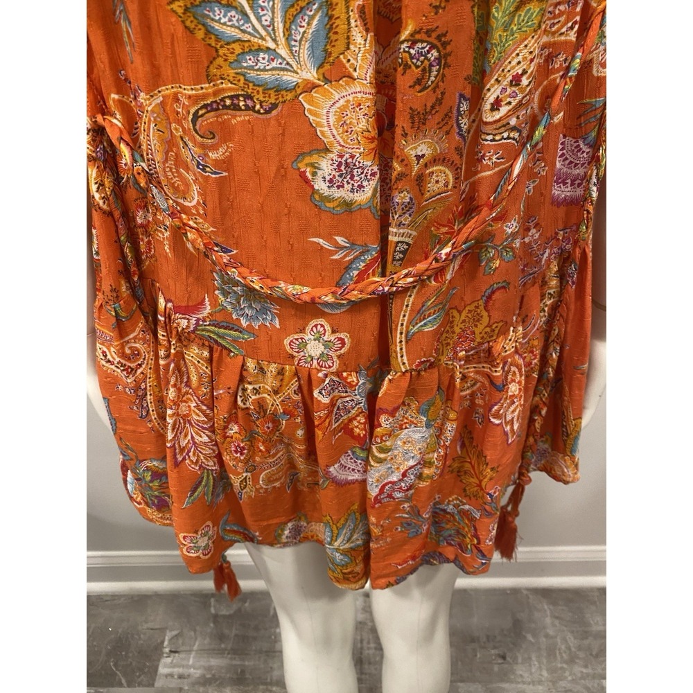 Nicole Miller Dress Orange Paisley Mini Dress Beach Resort Wear Belted SZ XS - Picture 8 of 11